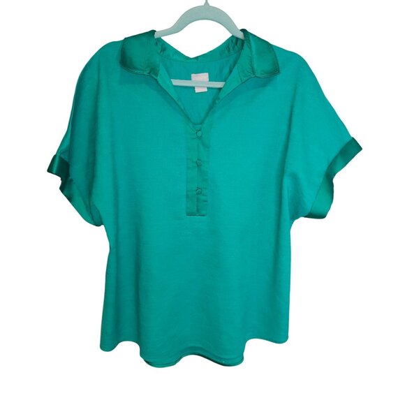 Chico's Woman Size XL (Chico 3) Linen Blend Short Sleeve Satin Trim/Collar Beach - Picture 1 of 5